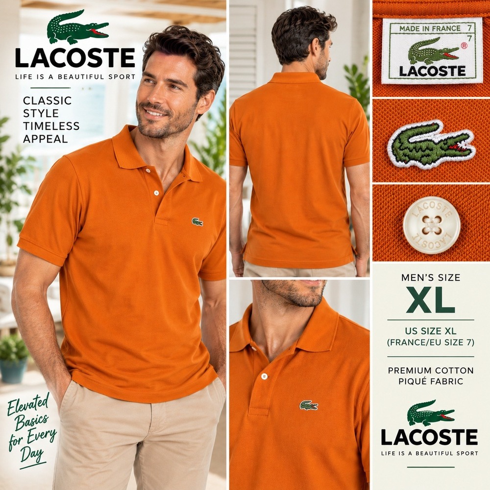 Vintage Lacoste Polo Shirt Mens XL EU 7 Orange Made in France Cotton Pique #1904